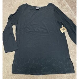 Vintage Carole Little Women Long Sleeve Top Sz‎ 10 NWT Rayon Black Decorative